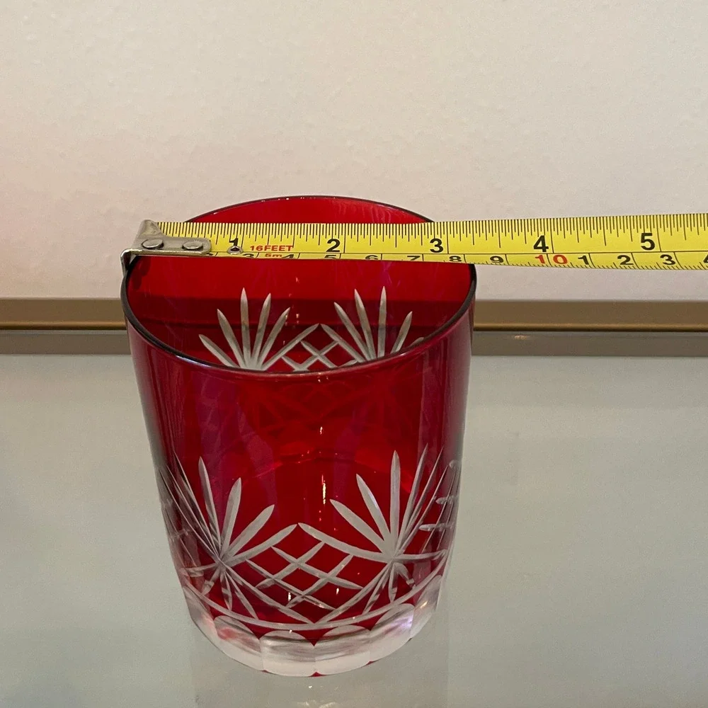 Set of 4 RED Double Old Fashioned Glasses Luxe Christmas Holiday Barware NEW